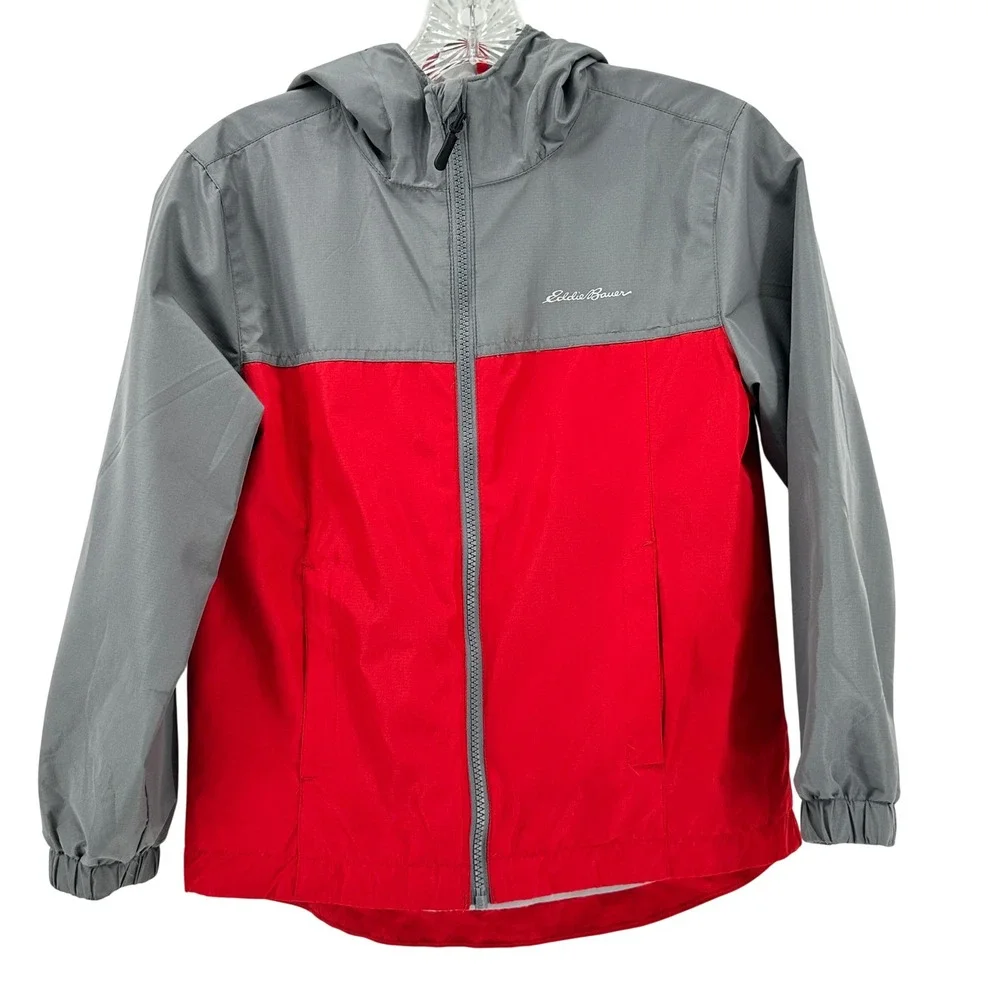 Eddie Bauer Kids Red Gray‎ Hooded Windbreaker Jacket Size S 7 8 Lightweight